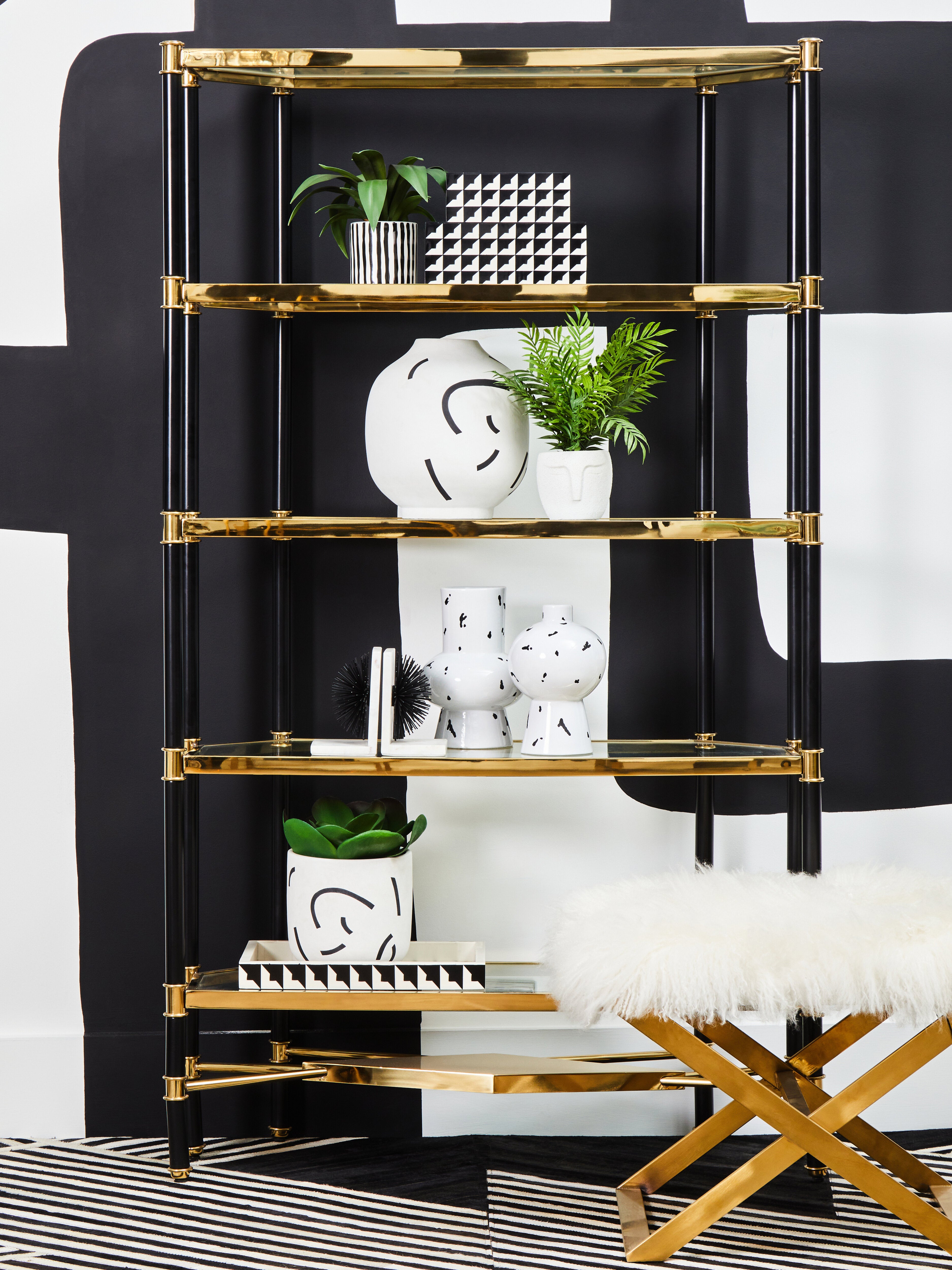 Alston Geometric White & Black Ceramic Vase | Small